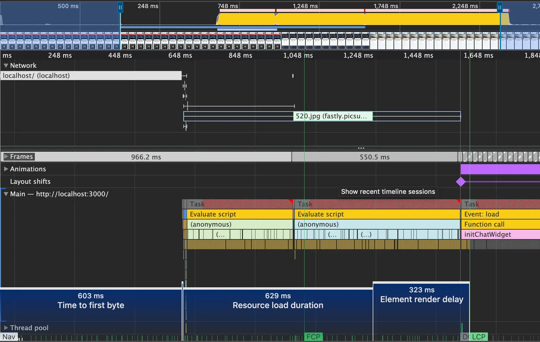 Performance tab showing scripts are loaded in parallel